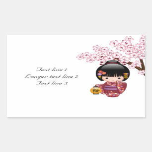 Sakura Kokeshi Doll - Cute Japanese Geisha Girl Rechthoekige Sticker