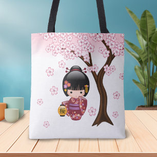 Sakura Kokeshi Doll - Cute Japanese Geisha Girl Tote Bag