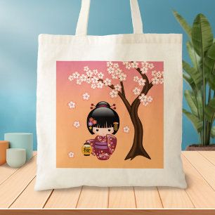 Sakura Kokeshi Doll - Cute Japanese Geisha Girl Tote Bag