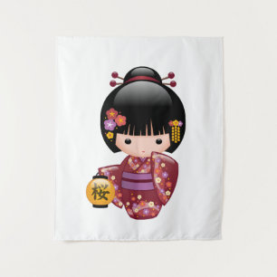 Sakura Kokeshi Doll - Cute Japanese Geisha Girl Wandkleed