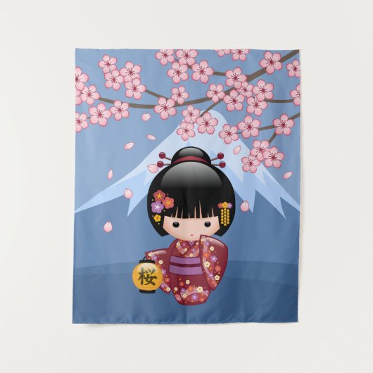 Sakura Kokeshi Doll - Cute Japanese Geisha Girl Wandkleed (Voorkant)