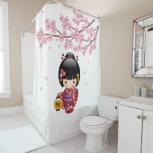 Sakura Kokeshi Doll Geisha Girl Cherry Blossom Douchegordijn (In situ)