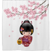Sakura Kokeshi Doll Geisha Girl Cherry Blossom Douchegordijn (Voorkant)