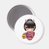 Sakura Kokeshi Doll - Geisha Girl in White Magneet (Voorkant / Achterkant)