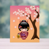 Sakura Kokeshi Doll - Geisha Girl op Geel Acryl Bord (Neutraal)