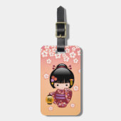 Sakura Kokeshi Doll - Geisha Girl op strand Bagagelabel (Voorkant verticaal)