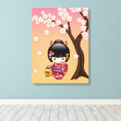 Sakura Kokeshi Doll - Geisha Girl op strand Canvas Afdruk (Insitu (Houten vloer))