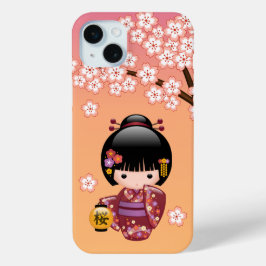 Sakura Kokeshi Doll - Geisha Girl op strand iPhone 15 Mini Hoesje