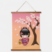 Sakura Kokeshi Doll - Geisha Girl op strand Hangend Wandkleed (Voorkant)