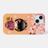 Sakura Kokeshi Doll - Geisha Girl op strand iPhone 15 Case (Achterkant horizontaal)