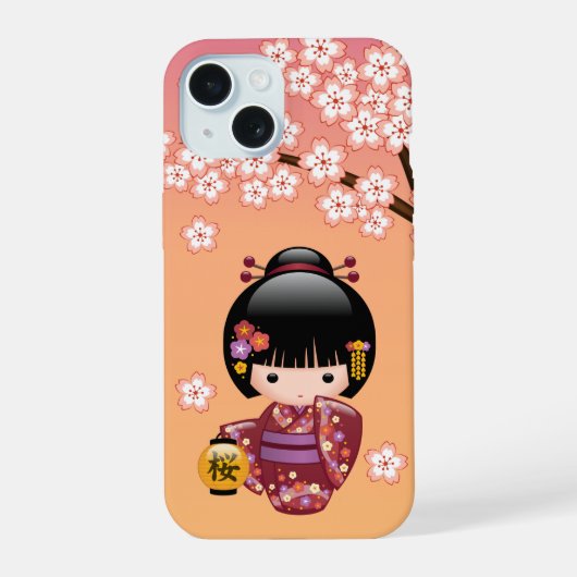 Sakura Kokeshi Doll - Geisha Girl op strand iPhone 15 Case (Achterkant)