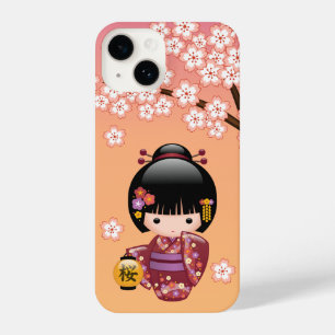 Sakura Kokeshi Doll - Geisha Girl op strand iPhone 14 Hoesje