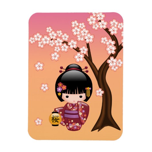 Sakura Kokeshi Doll - Geisha Girl op strand Magneet (Verticaal)