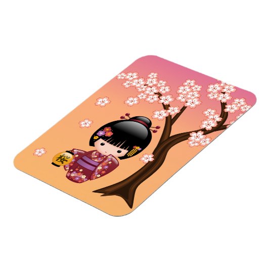 Sakura Kokeshi Doll - Geisha Girl op strand Magneet (Linkerzijde)