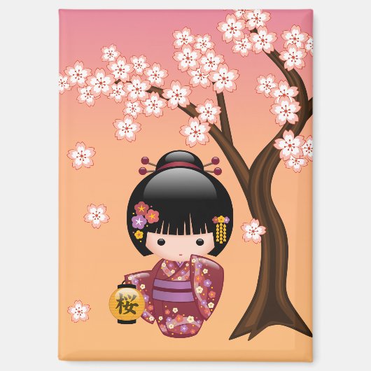 Sakura Kokeshi Doll - Geisha Girl op strand Magneet (Voorkant)