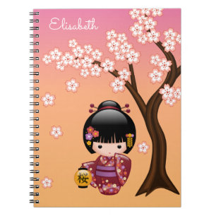 Sakura Kokeshi Doll - Geisha Girl op strand Notitieboek