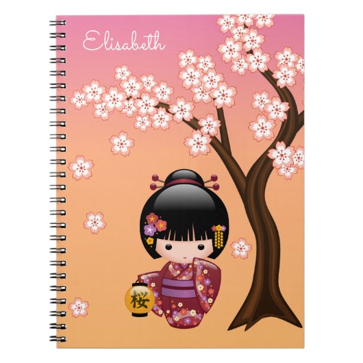 Sakura Kokeshi Doll - Geisha Girl op strand Notitieboek (Voorkant)