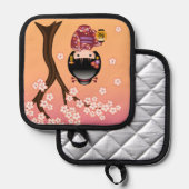 Sakura Kokeshi Doll - Geisha Girl op strand Pannenlap (Voorkant / Achterkant)