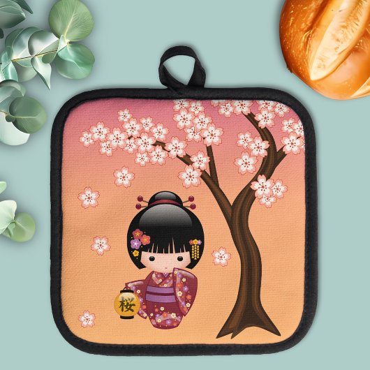 Sakura Kokeshi Doll - Geisha Girl op strand Pannenlap