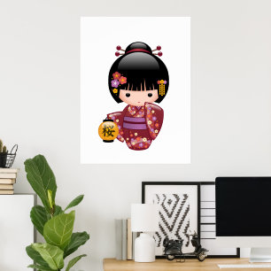 Sakura Kokeshi Doll - Geisha Girl op strand Poster