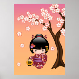 Sakura Kokeshi Doll - Geisha Girl op strand Poster
