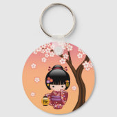 Sakura Kokeshi Doll - Geisha Girl op strand Sleutelhanger (Voorkant)