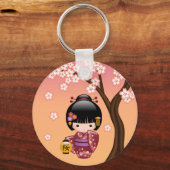 Sakura Kokeshi Doll - Geisha Girl op strand Sleutelhanger (Voorkant)