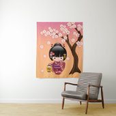 Sakura Kokeshi Doll - Geisha Girl op strand Wandkleed (In situ)