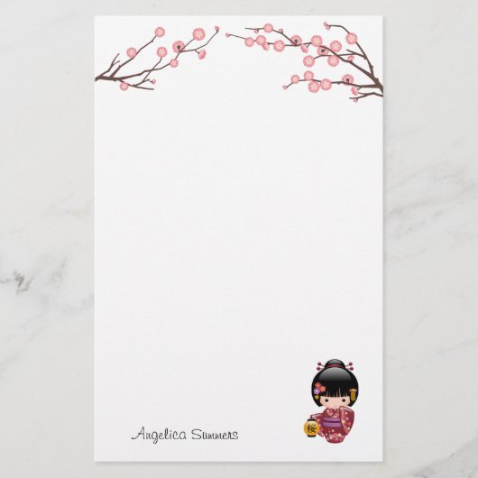 Sakura Kokeshi Doll - Kimono Geisha Girl Briefpapier (Voorkant)