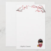 Sakura Kokeshi Doll - Kimono Geisha Girl Briefpapier (Voorkant / Achterkant)