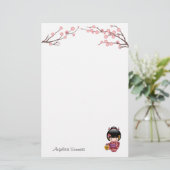 Sakura Kokeshi Doll - Kimono Geisha Girl Briefpapier (Staand voorkant)