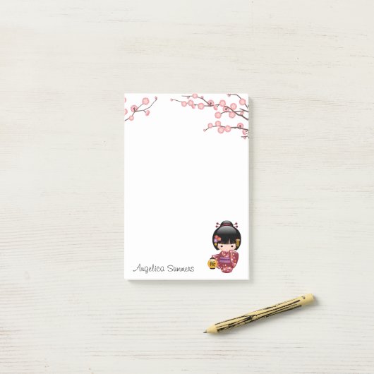 Sakura Kokeshi Doll - Kimono Geisha Girl Post-it® Notes (Op bureau)
