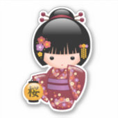 Sakura Kokeshi Doll - Kimono Geisha Girl Sticker (Voorkant)