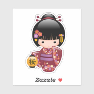 Sakura Kokeshi Doll - Kimono Geisha Girl Sticker