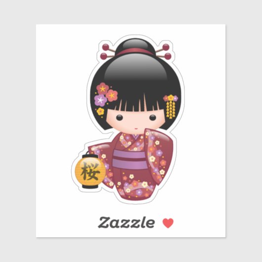 Sakura Kokeshi Doll - Kimono Geisha Girl Sticker (Vel)