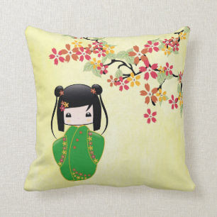 Sakura Kokeshi Doll, Pillow Kussen