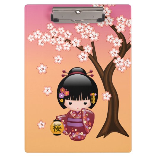 Sakura Kokeshi Doll - Schattige Geisha Meisje op P Klembord (Voorkant)