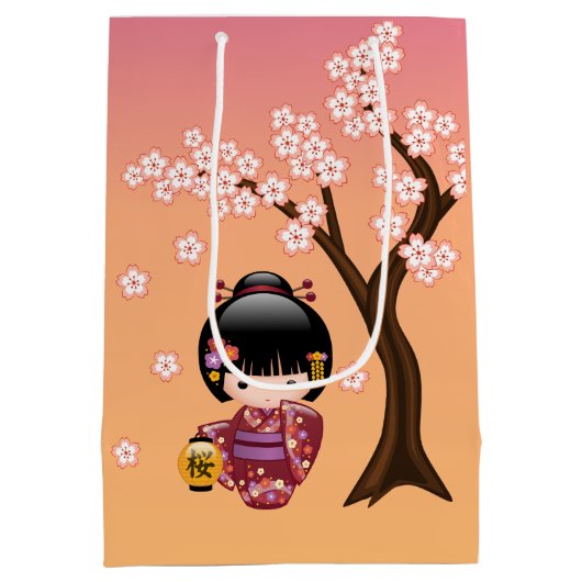 Sakura Kokeshi Doll Schattige Geisha Meisje Sinaas Medium Cadeauzakje (Achterkant)