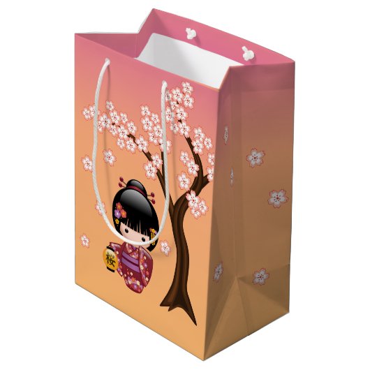 Sakura Kokeshi Doll Schattige Geisha Meisje Sinaas Medium Cadeauzakje (Achterkant Gekanteld)
