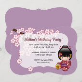 Sakura Kokeshi Doll Schattige Geisha Verjaardagsfe Kaart (Voorkant / Achterkant)