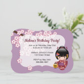 Sakura Kokeshi Doll Schattige Geisha Verjaardagsfe Kaart (Staand voorkant)