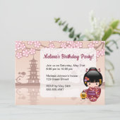 Sakura Kokeshi Doll Schattige Geisha Verjaardagsfe Kaart (Staand voorkant)