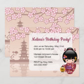 Sakura Kokeshi Doll Schattige Geisha Verjaardagsfe Kaart (Voorkant / Achterkant)