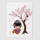Sakura Kokeshi Doll Schattige Japans Geisha Insert Vellum Uitnodigingen (Voorkant)