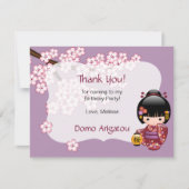Sakura Kokeshi Doll Verjaardagsfeestje Dank u Kaart (Voorkant)