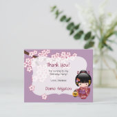 Sakura Kokeshi Doll Verjaardagsfeestje Dank u Kaart (Staand voorkant)