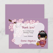 Sakura Kokeshi Doll Verjaardagsfeestje Dank u Kaart (Voorkant / Achterkant)