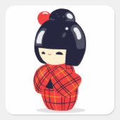 Sakura Kokeshi Doll Vierkante Sticker (Voorkant)