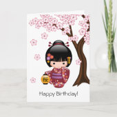 Sakura Kokeshi-pop Cute Japanse Geisha Verjaardag Kaart (Voorkant)