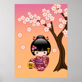Sakura Kokeshi Pop - Geisha Meisje op Perzik Poster